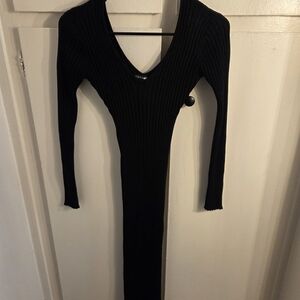 Elegant Black Ribbed Knit Dress